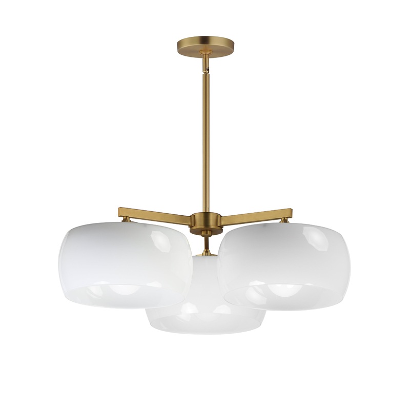 Glazed 3-Light Chandelier White/Natural Aged Brass