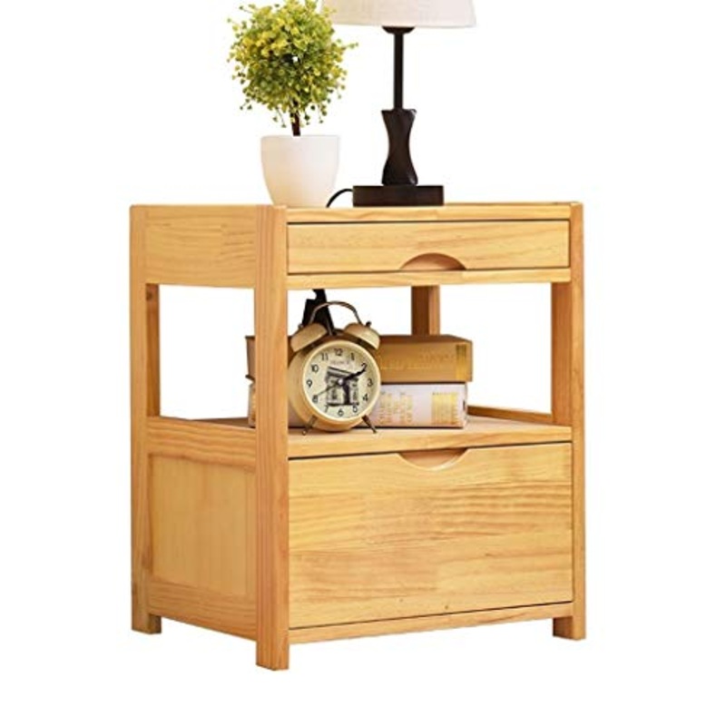 LICHUAN Tavolino da comodino semplice comodino con 2 cassetti e mensole, mobiletto in legno massello, con estremit quadrata in armadio per camera da letto, 45 x 38 x 55 cm, facile da montare.