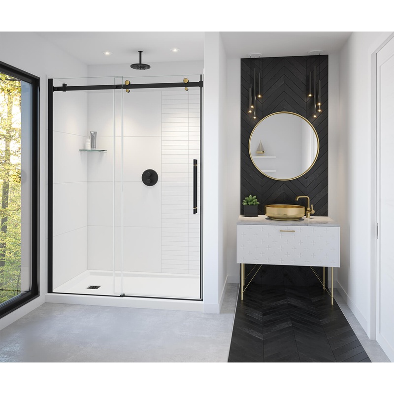 MAAX 138470-900-380-000 Vela 56 -59 x 78  in. 8mm Sliding Shower Door for Alcove Installation with Clear glass in Matte Black and Brushed Gold