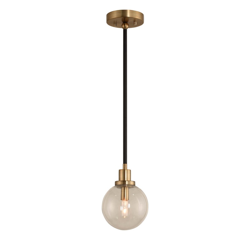 One Light Mini Pendant from the Cameo Collection in Matte Black Finish with Brushed Pearlized Brass Finish by Kalco