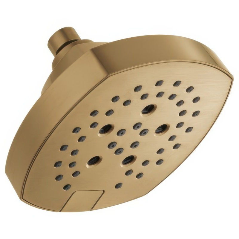 Showerhead Universal Showering 5 Functions Square with H2Okinetic Technology Lumicoat Champagne Bronze 6 Inch 1.75 Gallons per Minute H2Okinetic Full Body Full with Massage Massage Pause