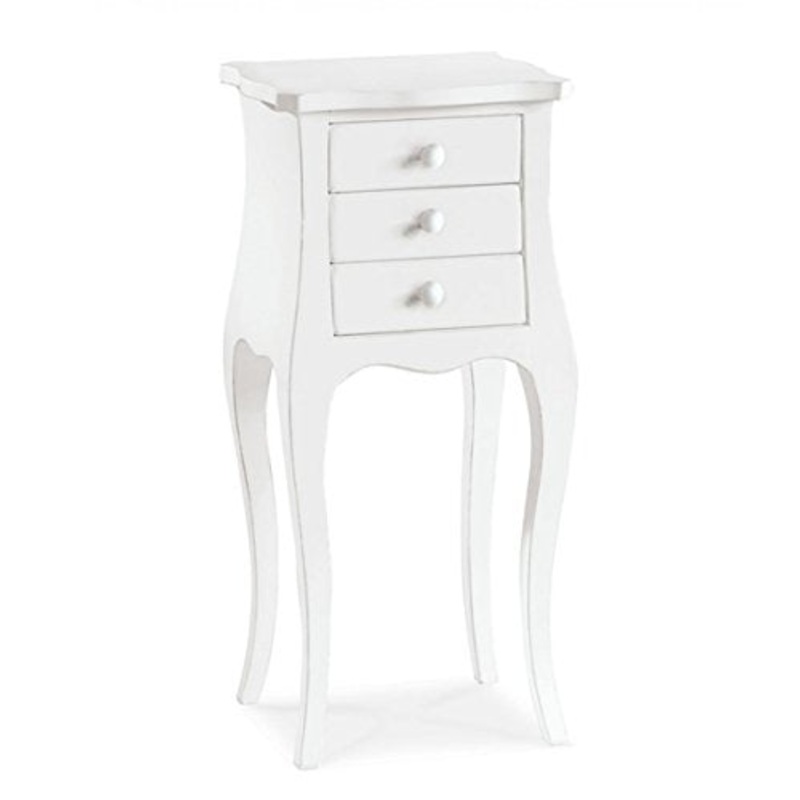 Spazio Casa Comodino 3 cassetti francesino Classico in Legno – Bianco Opaco