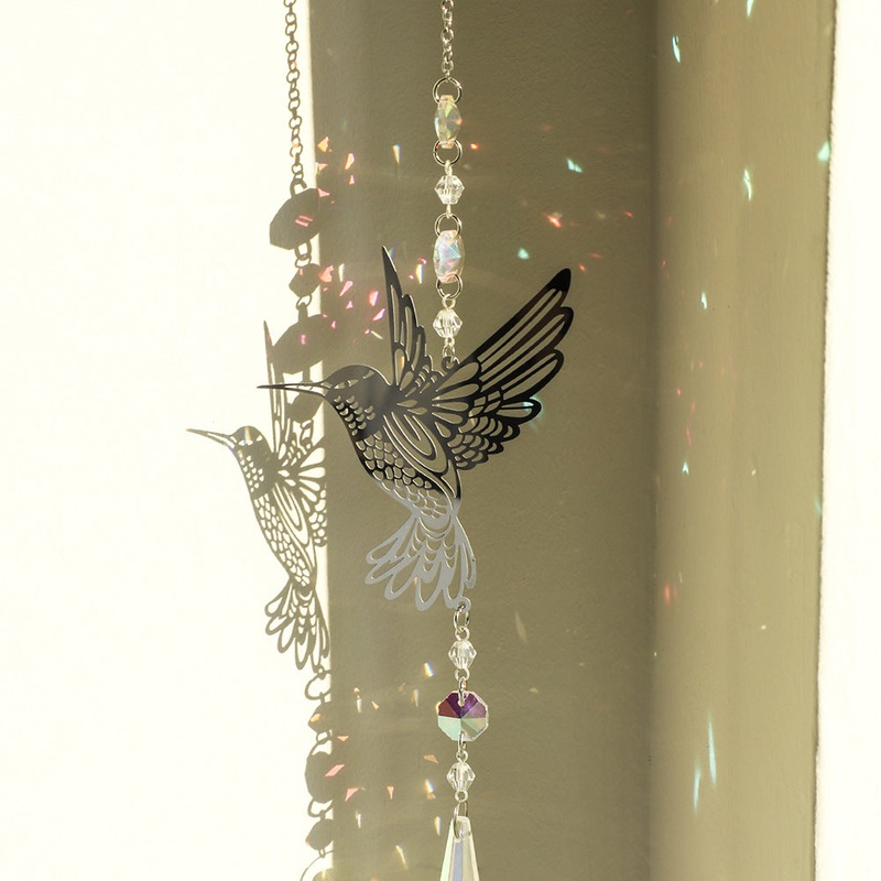 (Style A)2 PCS Hummingbird Metal Suncatcher with Crystal Accents – for Window or Wall Indoor Hanging Ornament