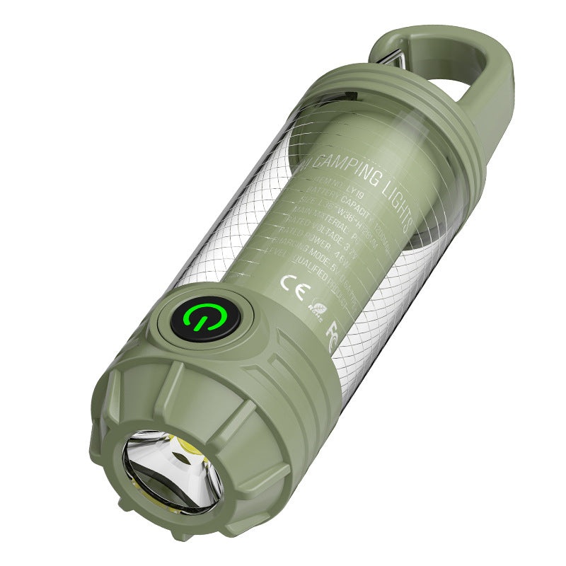 Tri-Color Portable Camping Lantern & Flashlight – Rechargeable, 360Ambient Light & Hook Design(green)
