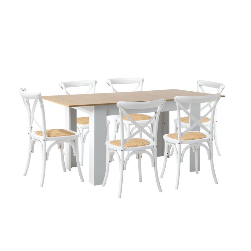 160cm Extendable Dining Table with 6PCS Chairs Crossback White