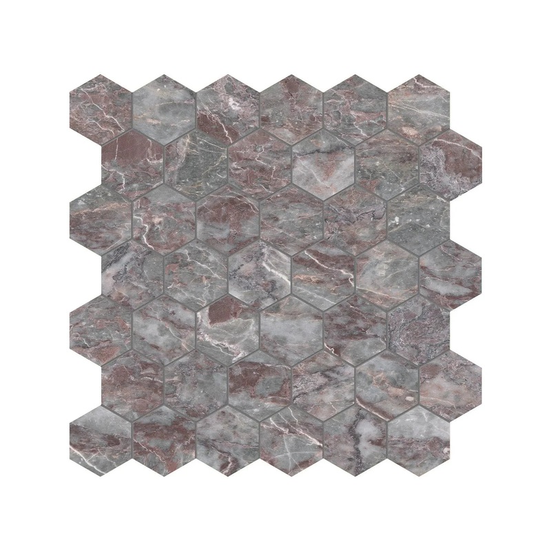 2″ Hex Sereno Burgundy Honed Marble Mosaic 1 Sheet = .99 Sqft Hexagon