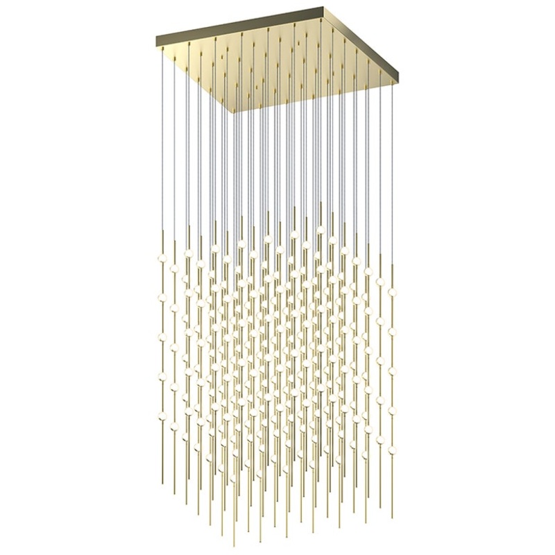 Constellation Cosmic Cube 30″ LED Pendant Satin Brass with White Optical Acrylic 3000K 20′ Adjustable Cord