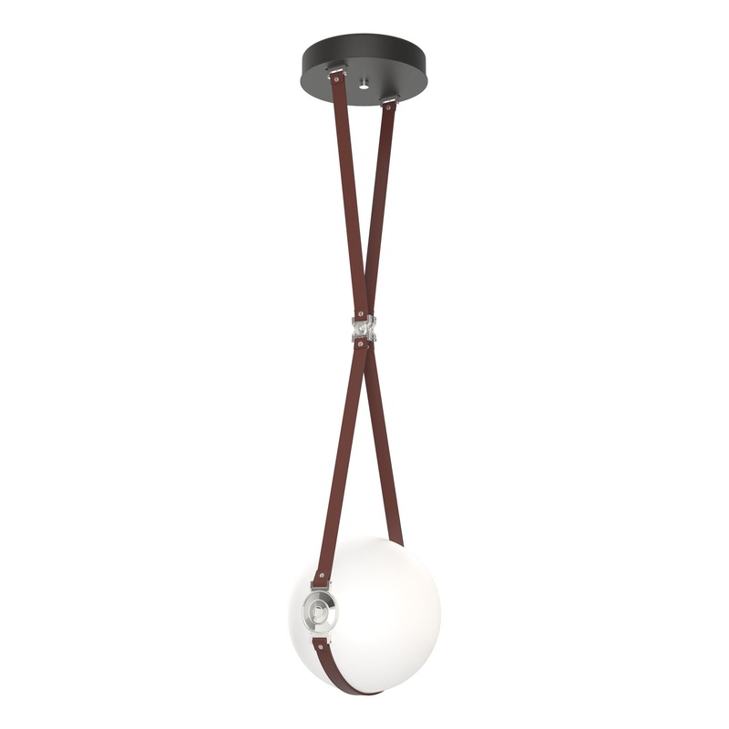 Derby Small LED Pendant Black Polished Nickel with British Brown Leather Non-Branded Plate