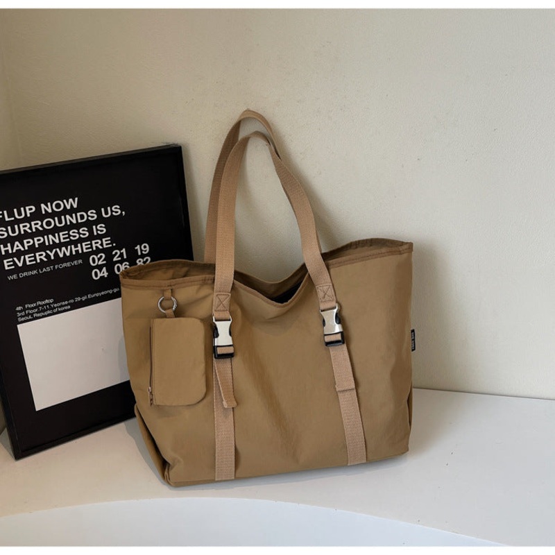 Khaki Women’s Large Capacity Nylon Tote Bag – Stylish Casual Shoulder & Crossbody Bag with Detachable Pouch