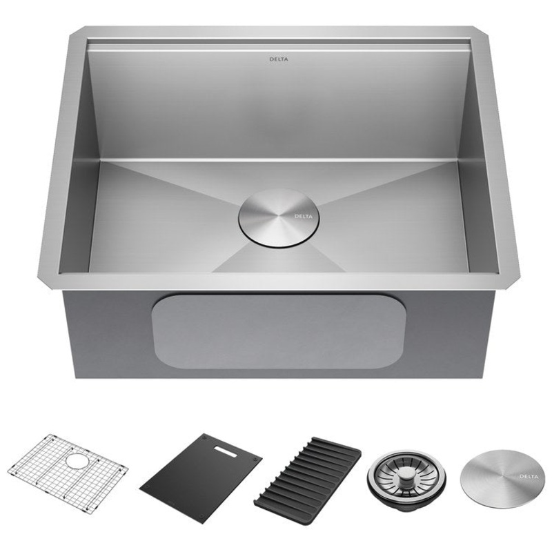 Kitchen Sink Rivet 23 Inch 1 Bowl Workstation with WorkFlow Ledge Stainless Steel Undermount Rectangle Stainless Steel