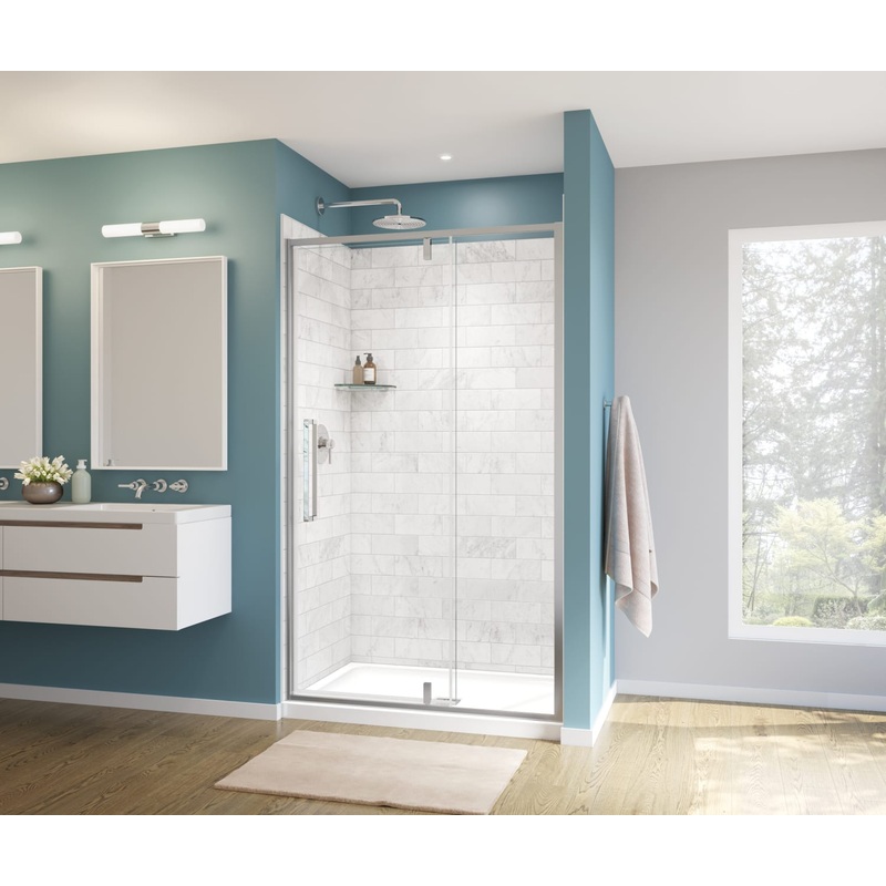 MAAX 135325-900-282-000 Uptown 45-47 x 76 in. 8 mm Pivot Shower Door for Alcove Installation with Clear glass in Chrome & White Marble