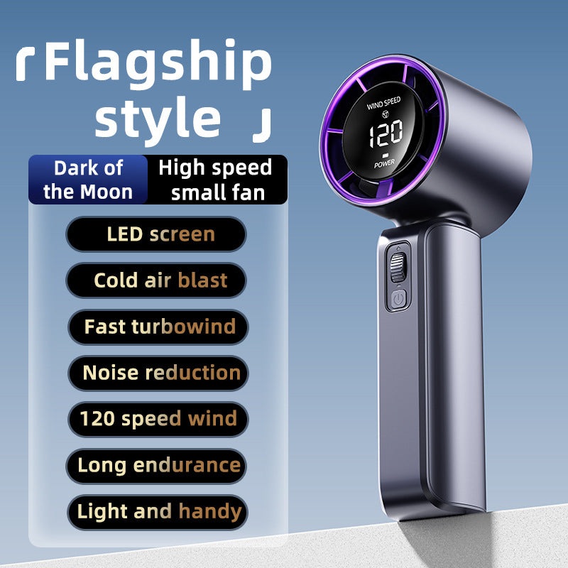 Purple Portable Handheld Fan with 120-Speed Display – USB Rechargeable Mini Cooling Fan for Outdoor Use