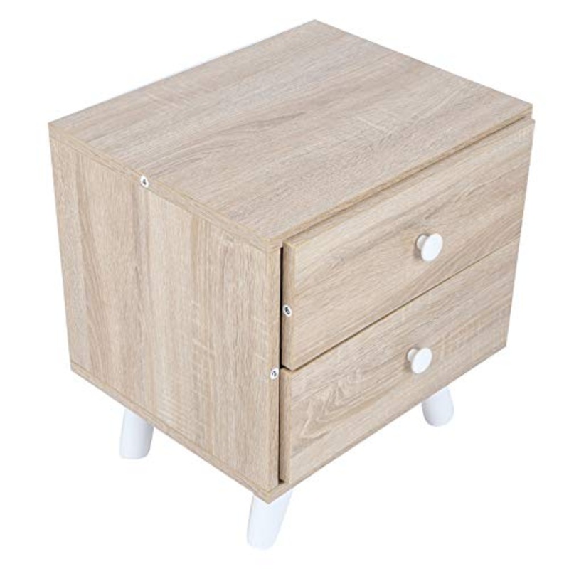 Tavolo da Comodino da Tavolo Laterale con 2 Cassetti Particle Board Mini Comodino Home Accessorio Camera da Letto