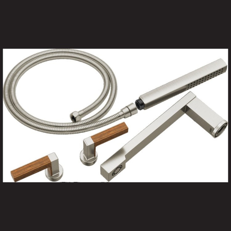 Tub Filler Trim Frank Lloyd Wright 2 Lever Brilliance Luxe Nickel/Teak Wood ADA 8 Inch Spread