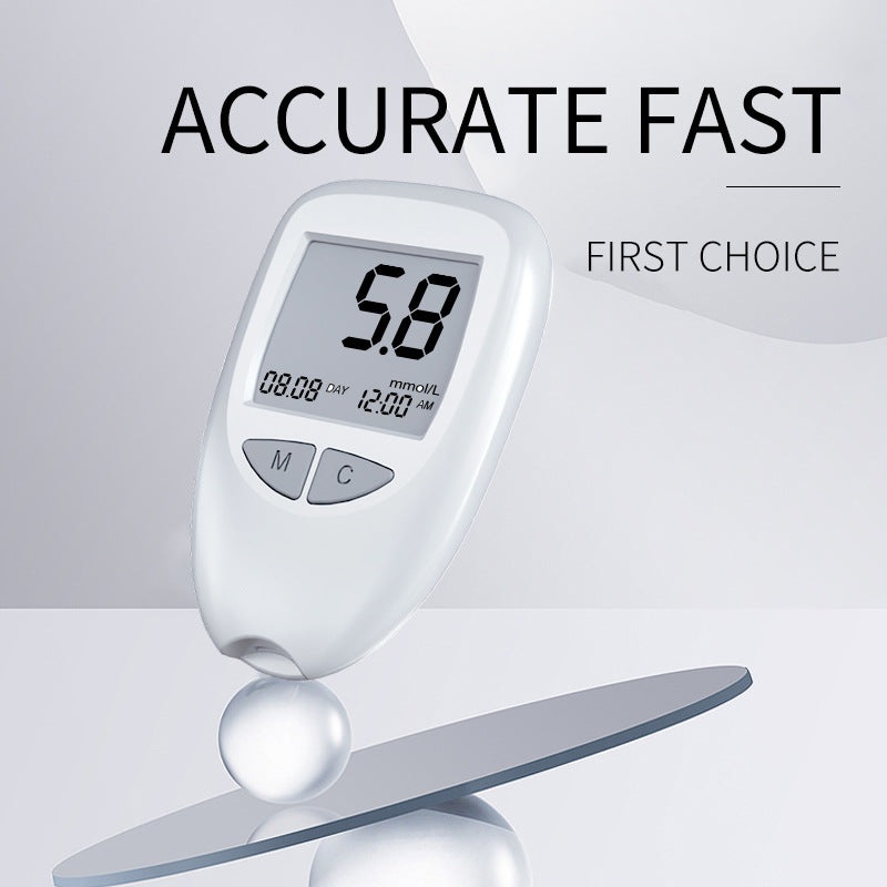 White Home Blood Glucose Meter – English Version Medical Automatic Blood Sugar Tester with Strips