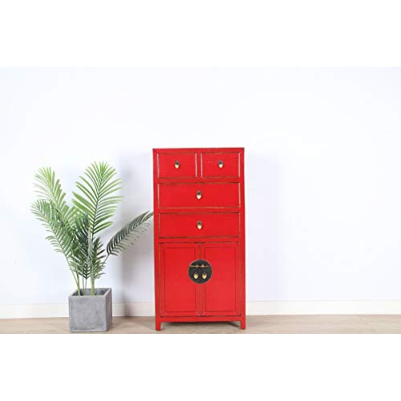 Yajutang Credenza cinese con 4 cassetti, 2 ante, colore: rosso