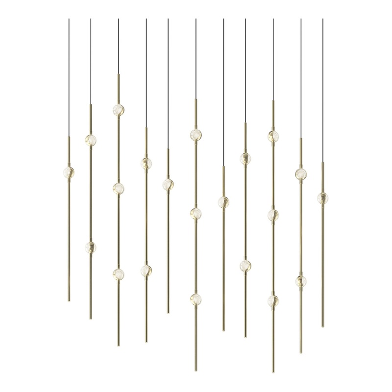 Aries 36″ Rectangle LED Pendant Satin Brass with Clear Faceted Acrylic 2700K 20′ Adjustable Cord