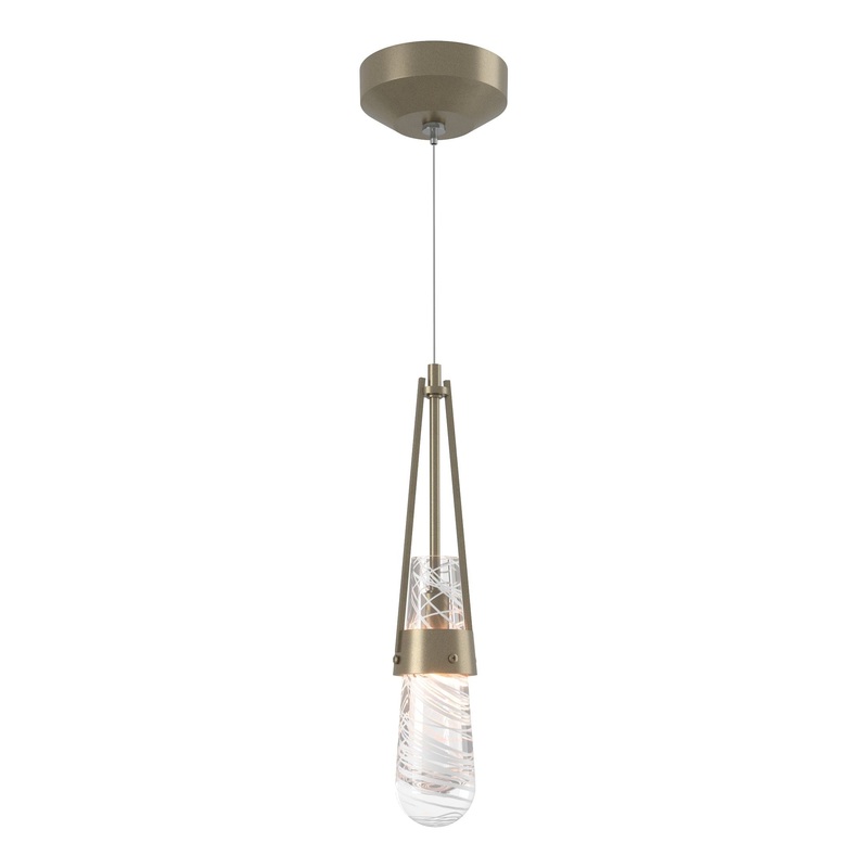 Link Blown Glass Low Voltage Mini Pendant Soft Gold Clear Glass with White Threading (YJ)
