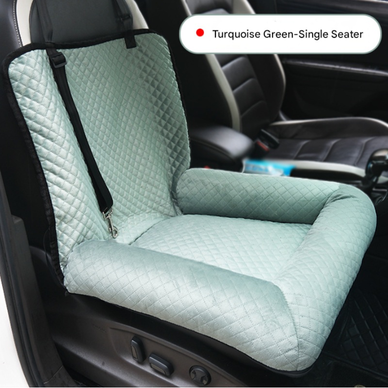 Turquoise Plush Dog Car Booster Seat – 2-in-1 Travel Bed for Small Dogs with Washable Cover