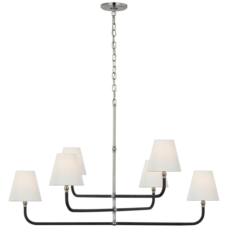 LED Chandelier from the Basden Collection in Polished Nickel And Black Rattan Finish by Visual Comfort Signature
