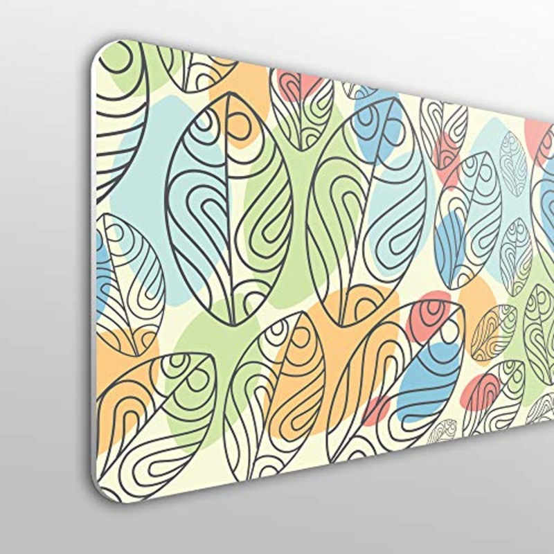 Megadecor – Testiera per letto in PVC, 10 mm, decorativa, economica, con foglie di pianta astratta e sfondo beige/giallo (150 x 60 cm)