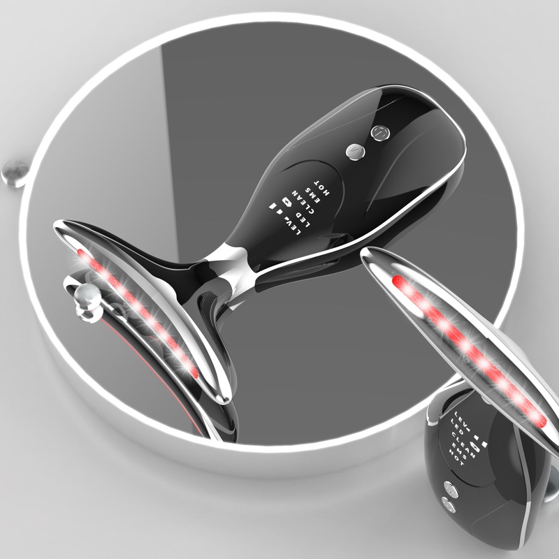 Multi-Function Facial & Neck Massager with LED Light Therapy, EMS & Warm Import – Rechargeable Skin Care Device(black)