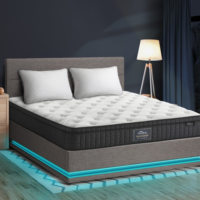 Oikiture Bed Frame with Mattress Double Size LED Gas Lift Grey LAYZ