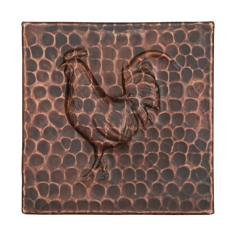 Premier Copper Products T4DBR 4-Inch x 4-Inch Hammered Copper Rooster Tile