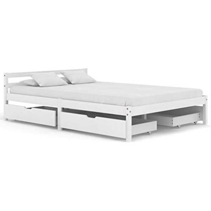 SKM Giroletto con 4 Cassetti Bianco in Massello di Pino 140×200 cm (40.1kg)