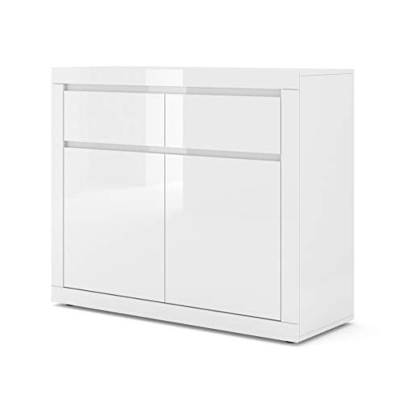 BIM Furniture Com Bello Bianco I 105 cm Credenza Highboard Armadio Bianco Opaco/Bianco Lucido Due Ripiani Due Cassetti Italiano