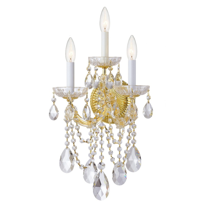 Crystorama 4423-GD-CL-MWP Maria Theresa Three Light Wall Sconce Gold