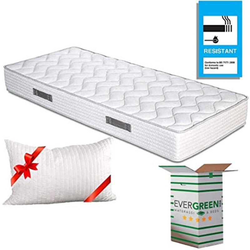 EVERGREENWEB Materasso Singolo 90×200 in Waterfoam Alto 20 cm con Cuscino Memory Foam Gratis, Ortopedico, Rivestimento Bianco Effetto Massaggiante, Certificato IGNIFUGO UK Cigarette Test ANTIFIAMMA
