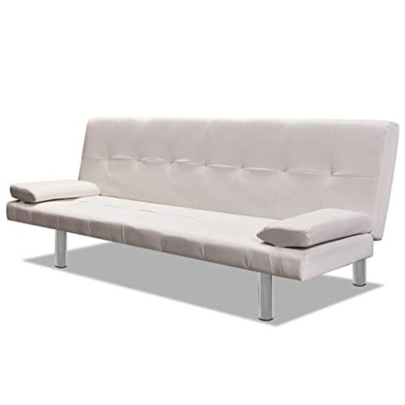 Festnight Divano Letto Moderno in Ecopelle Nero/Bianco Crema a 2 Posti con 2 Cuscini per Soggiorno/Uficio/Salotto