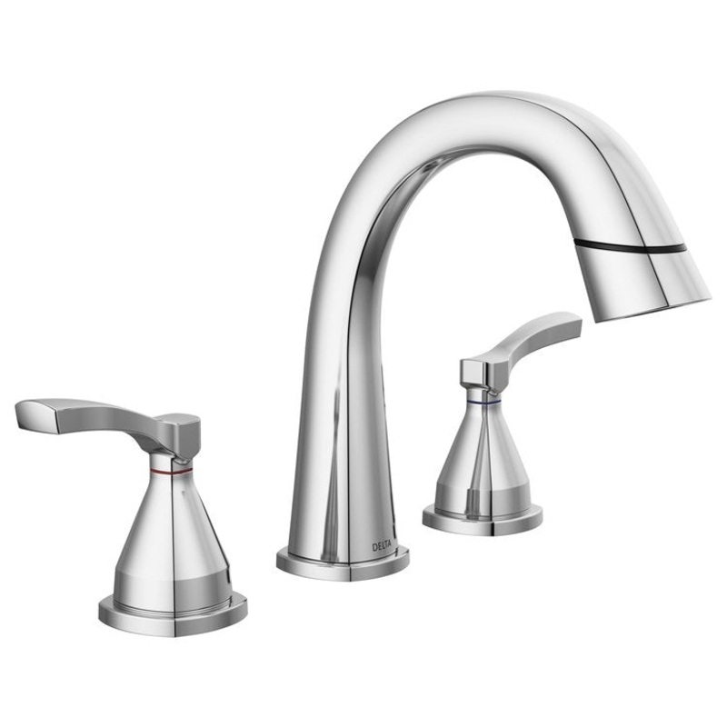Lavatory Faucet Stryke Widespread 4-16 Inch Spread 2 Lever ADA WaterSense Lumicoat Chrome 1.2 Gallons per Minute Metal Pop-Up 3 Hole Diamond Seal Technology