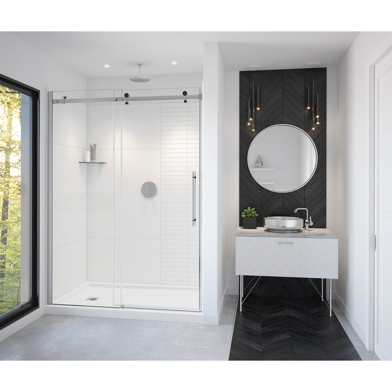 MAAX 138470-900-350-000 Vela 56 -59 x 78  in. 8mm Sliding Shower Door for Alcove Installation with Clear glass in Chrome and Matte Black