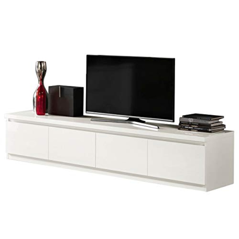 MF Mobile Porta TV Roma Bianco Laccato Lucido 4 ante – Made in Italy, 220 x 50 x h45 cm