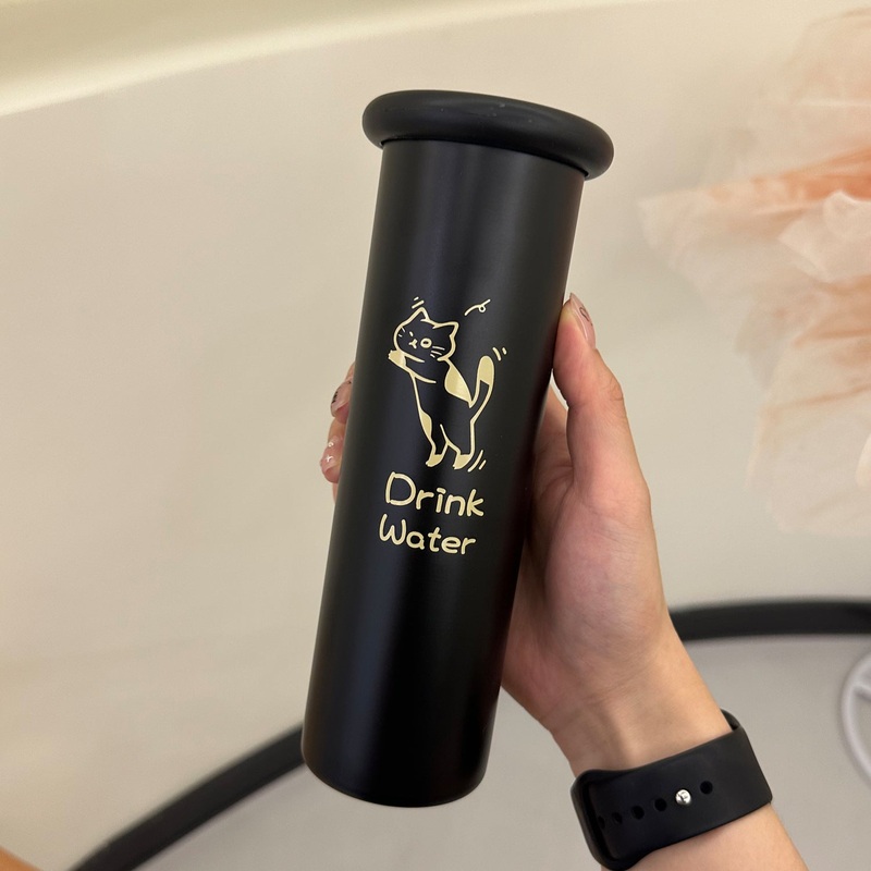 Mini Insulated Coffee Cup – 316 Stainless Steel, Portable & Stylish – Black Kitten (300ml)