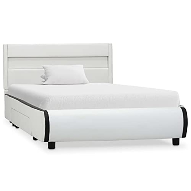 vidaXL Giroletto con LED Elegante Robusto Contemporaneo con Telecomando Telaio Imbottito Struttura Letto Bianco in Similpelle 100×200 cm