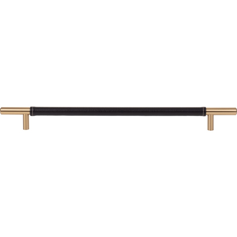 Atlas Homewares Zanzibar Black Leather Pull 11 5/16 Inch (c-c) Warm Brass