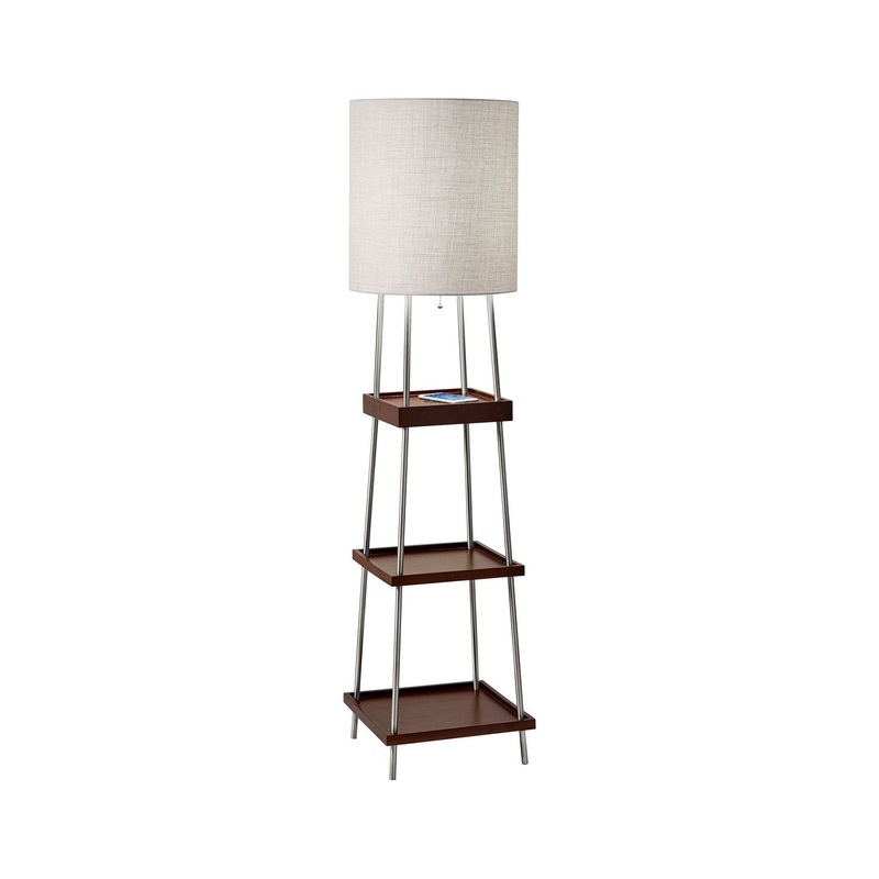 Henry AdessoCharge Shelf Floor Lamp Brushed Steel/Walnut Poplar Wood