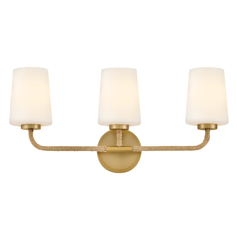 Kline Medium Three Light Vanity Lacquered Brass and Natural with Etched Opal