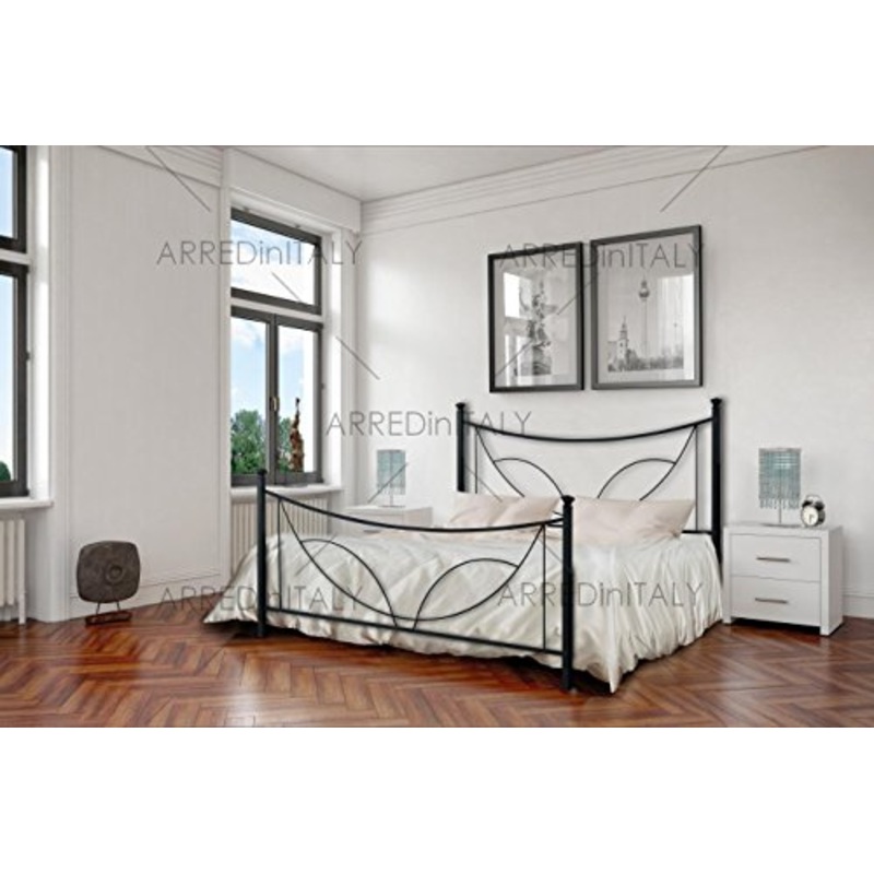 Letto Matrimoniale in Ferro Colore Nero Grafite con PEDIERA PREDISPOSTO per Rete con Piedini 160 X 190 CM. Non Inclusa – Prodotto Made in Italy – ARR066