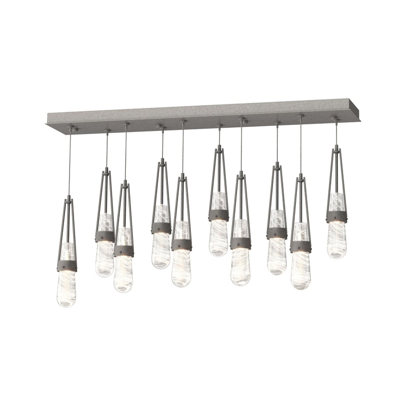Link 10-Light Blown Glass Pendant Natural Iron Clear Glass with White Threading (YJ)