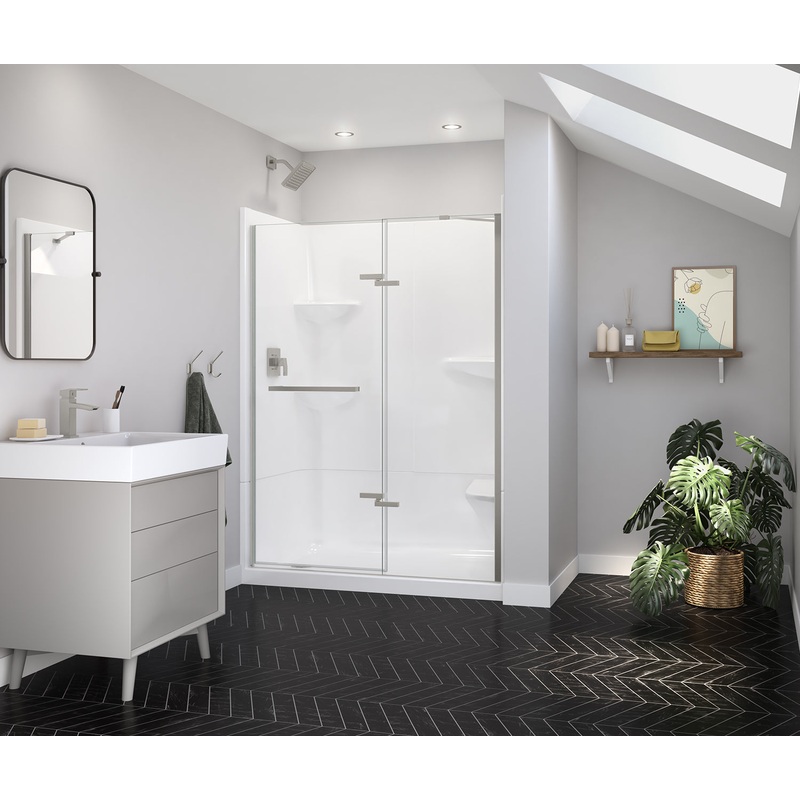 MAAX 139579-900-305-000 Reveal Sleek 71 51 -54  x 71  in. 8mm Pivot Shower Door for Alcove Installation with Clear glass in Brushed Nickel
