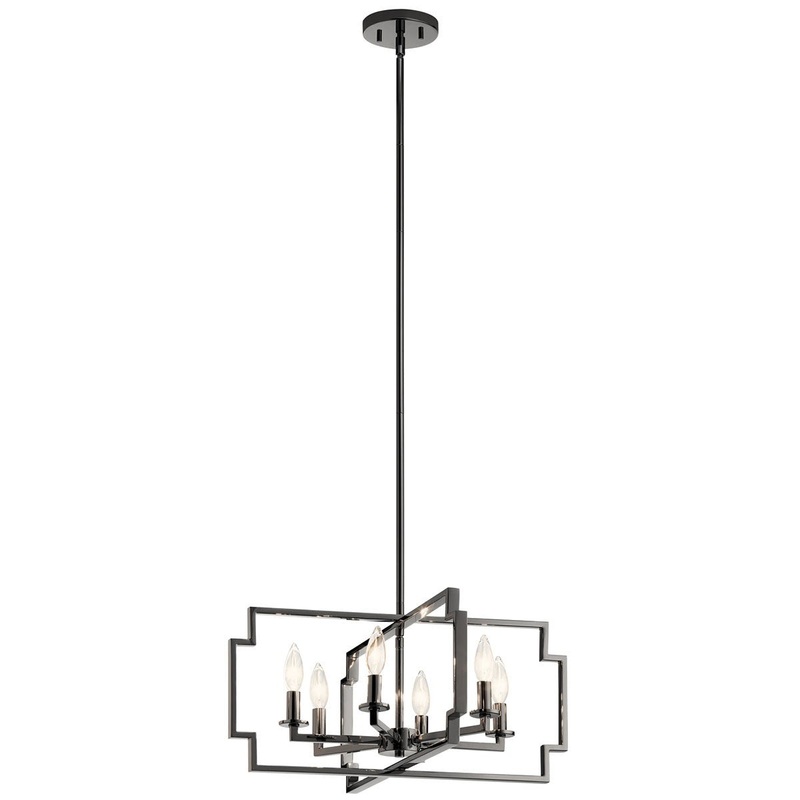 Six Light Chandelier/Semi Flush Mount from the Downtown Deco Collection in Midnight Chrome Finish by Kichler
