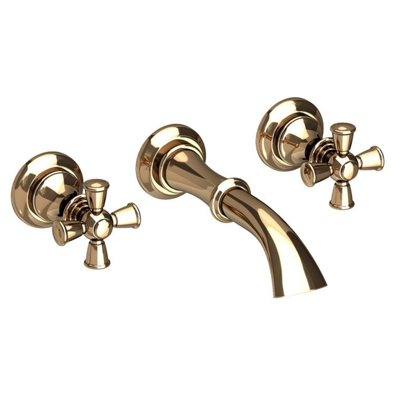 Sutton Two Handle Wall-Mount Bathroom Faucet with Cross Handles – French Gold