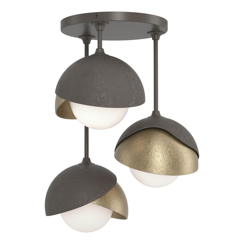 Brooklyn 3-Light Double Shade Semi-Flush Dark Smoke Soft Gold