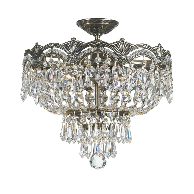 Crystorama 1483-HB-CL-SAQ Majestic Three Light Semi Flush Mount Historic Brass