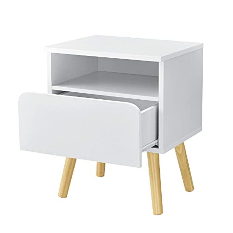 [en.casa] Comodino da Notte con Cassetto e Scompartimento Aperto 50 x 40 x 34 cm Tavolino da Salotto Portaoggetti Bianco
