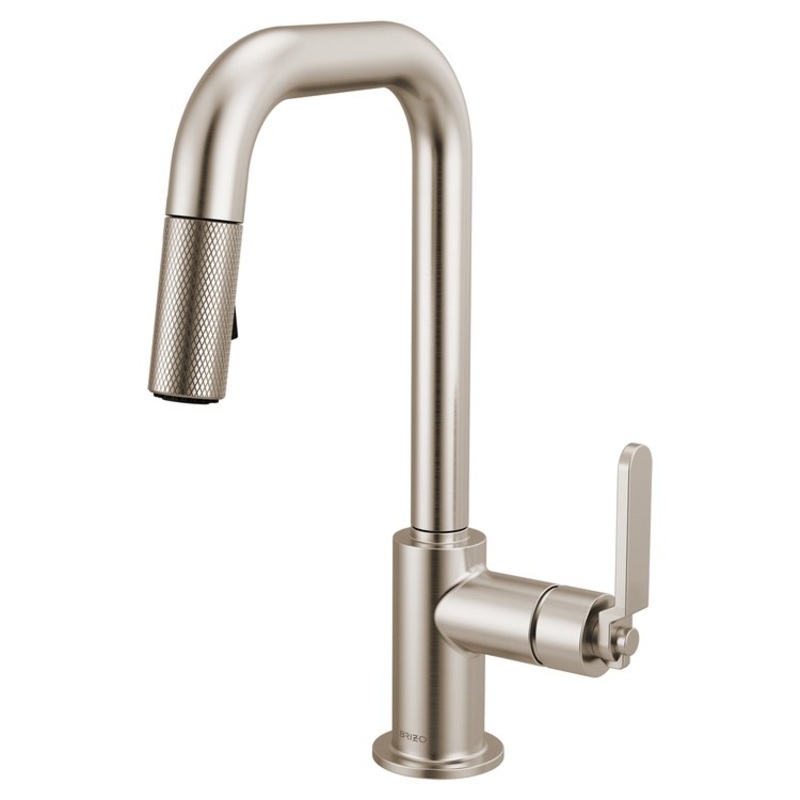 Prep Faucet Litze 1 Industrial Handle ADA Brilliance Stainless Pull Down Dual Function Square 360 DEG Swivel 1.8 Gallons per Minute